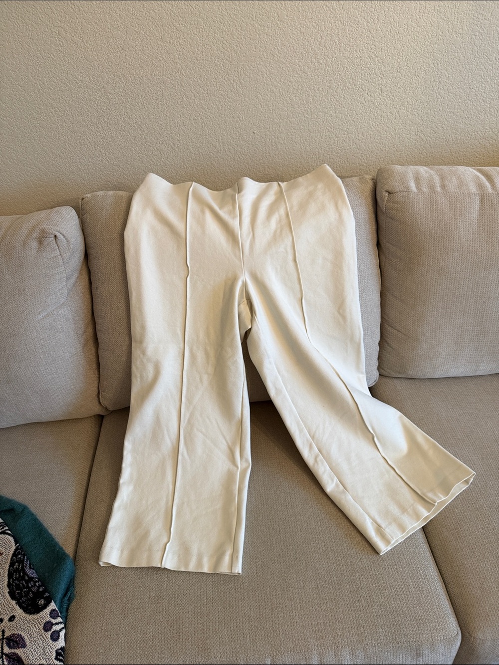 Rafaella Ivory Wide-Leg Cropped Trousers
